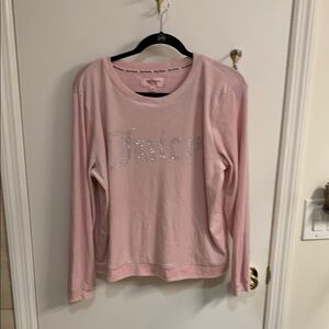 Juicy Couture Pink Velour Rhinestone Embellished Logo sleepwear top in Sz XL